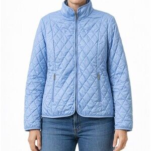 Lands End Primaloft Packable Jacket Womens Medium Quilted Lightweight Light Blue